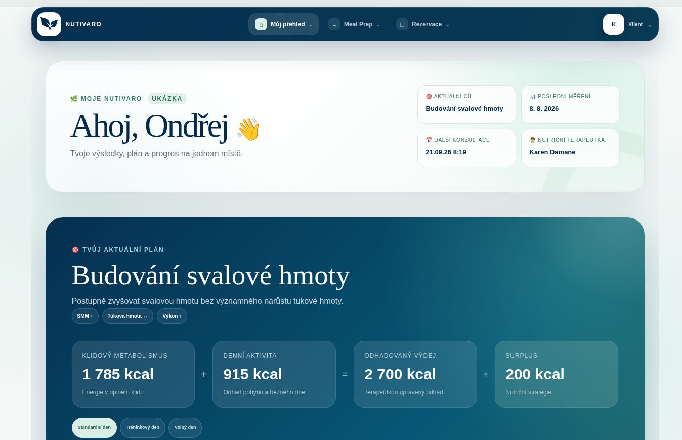 Přehled klientské zóny v klientské zóně Nutivaro